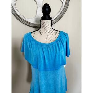 Cloud Chaser Blue Off Shoulder Ruffle Top Size L Women’s Casual Boho Blouse